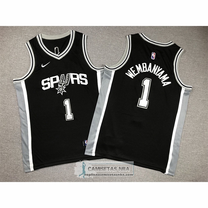 Camiseta Nino San Antonio Spurs Victor Wembanyama NO 1 Icon 2022-23 Negro